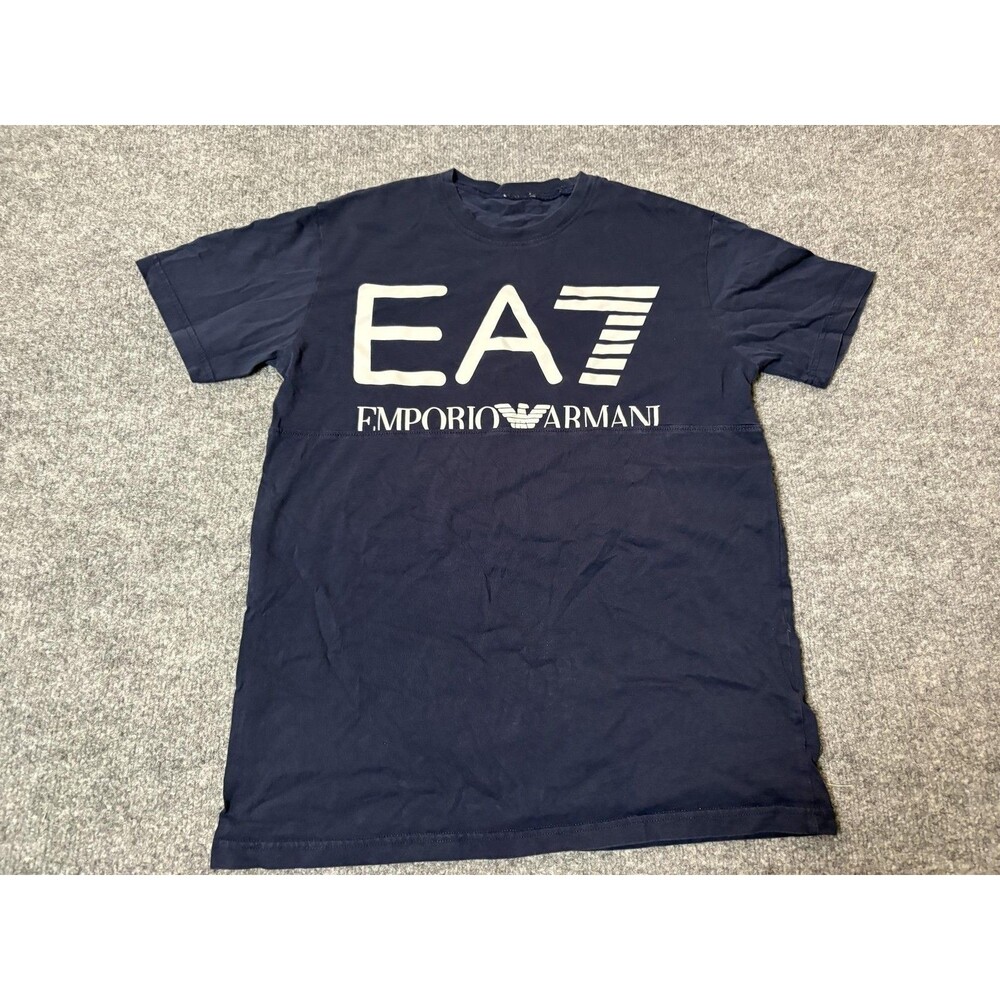 EA7 Emporio Armani Shirt Mens S Blue Crew Neck Cotton Logo Graphic Tee Casual